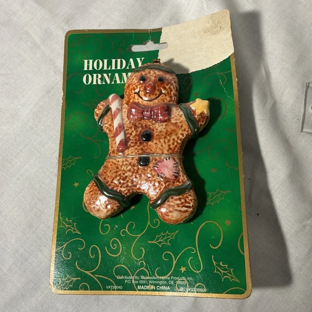 Vintage 1980s Ceramic Gingerbread Man Christmas Holiday Ornament NWT